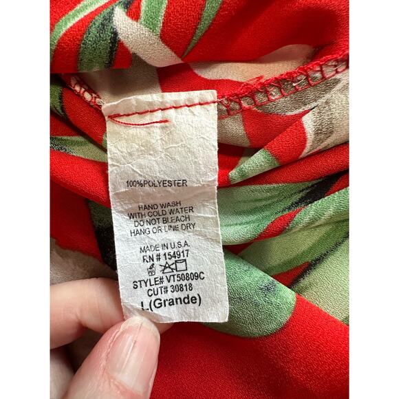 Hyped Unicorn Red Tropical Hawaiian Print Knotted Front Shrug Top, Size L - Picture 5 of 7